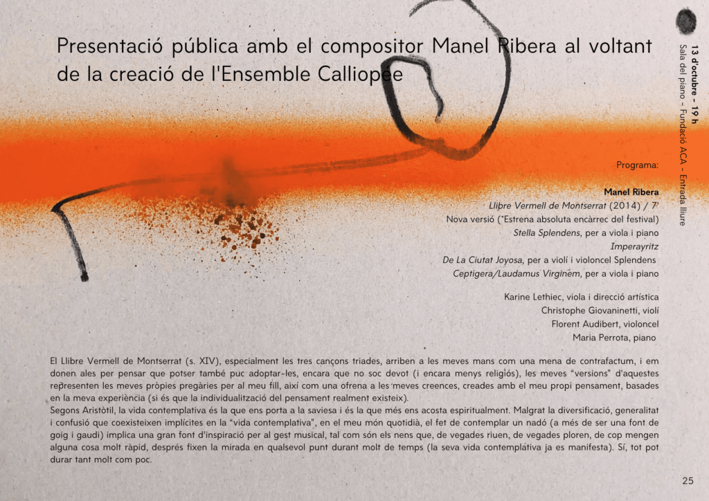 Presentació pública amb el compositor Manel Ribera al voltant de la creació de l'Ensemble Calliopée